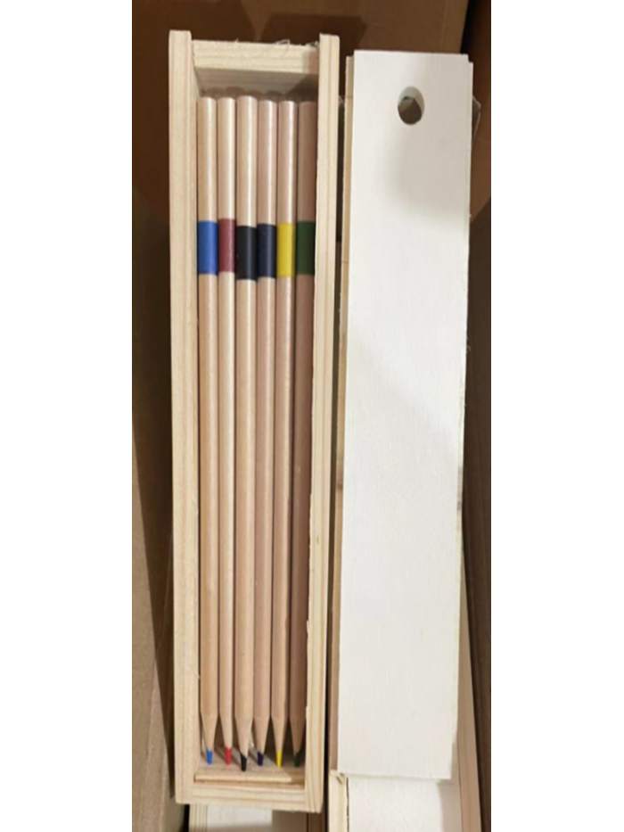 12pcs color pencil with top band Narrow Wooden Box Set