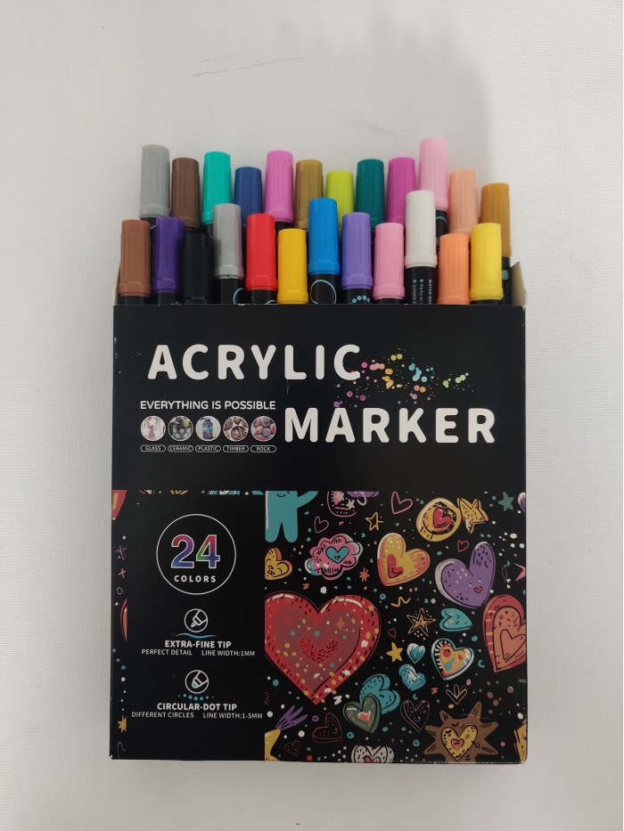 24pcs dual acrylic marker Soft Brush 24Colors Acrylic Marker Pen Dual Tip