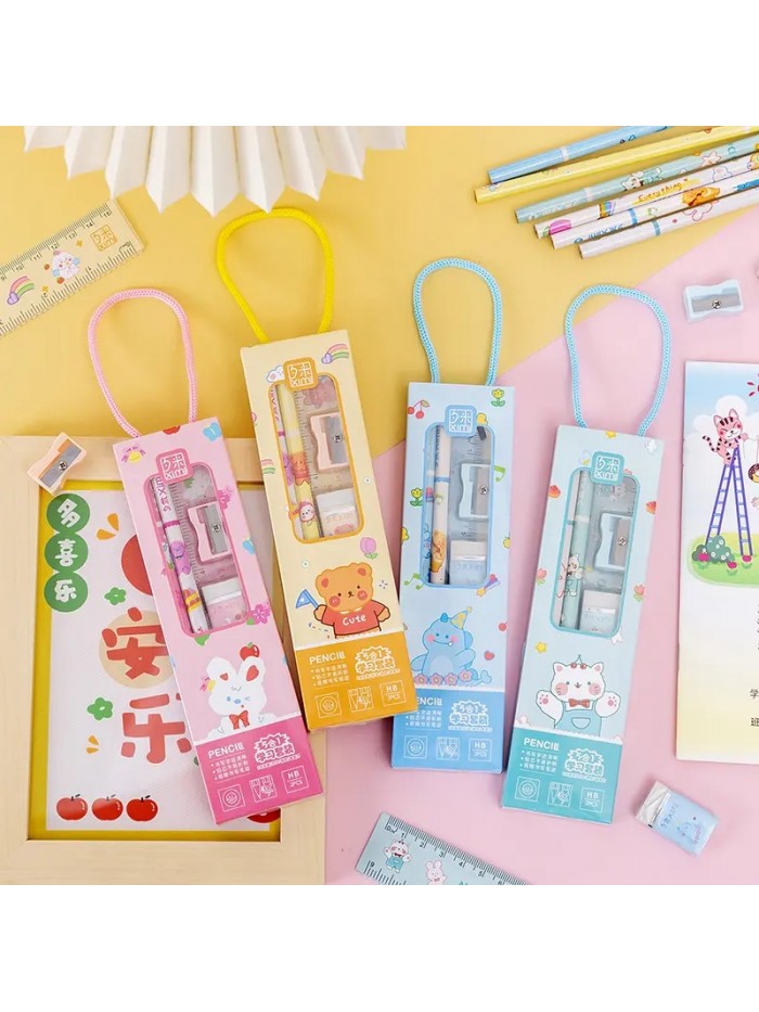 Wholesale Kids Stationery Gift Set Five Piece  Cute Kawaii Set School Supplies Kit
